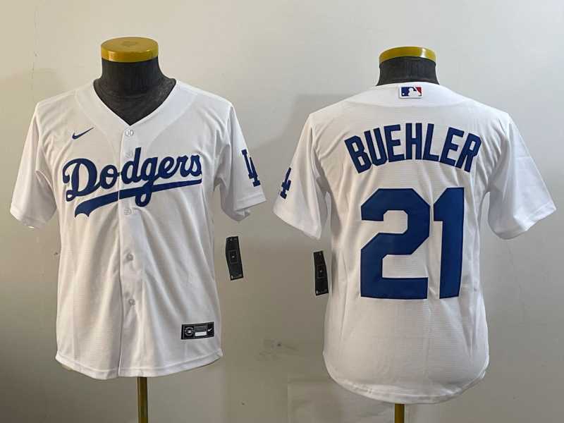 Youth Los Angeles Dodgers #21 Walker Buehler White Stitched Cool Base Nike Jersey->mlb youth jerseys->MLB Jersey